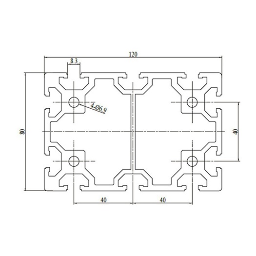 Profil de poutres en aluminium robustes à fente en T 80120