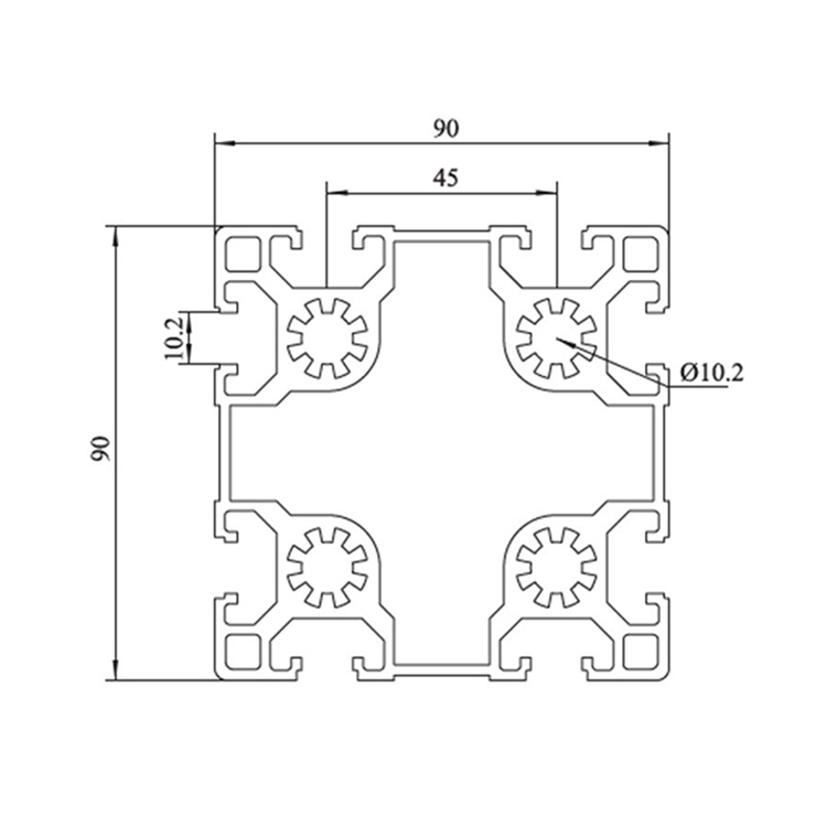 Profil d'extrusion d'aluminium à fente en T d'anodisation 9090