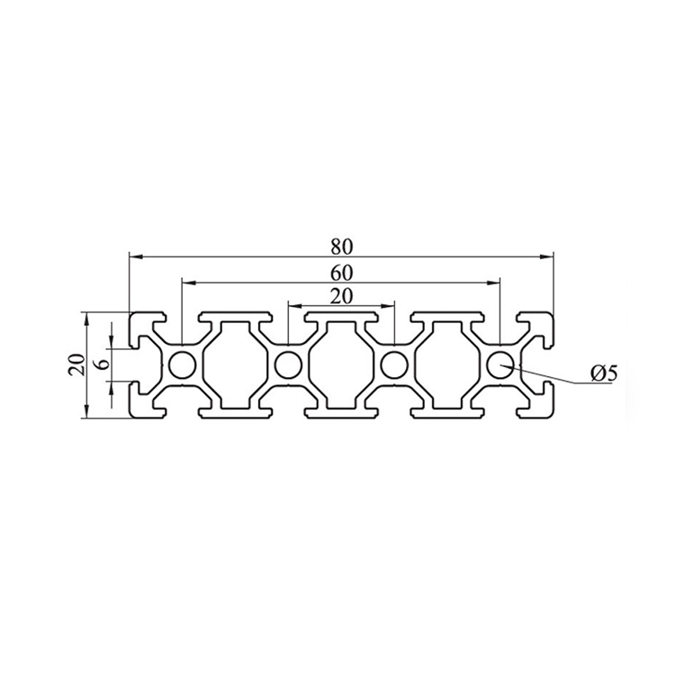 Profil en aluminium extrudé à fente 2080 T 