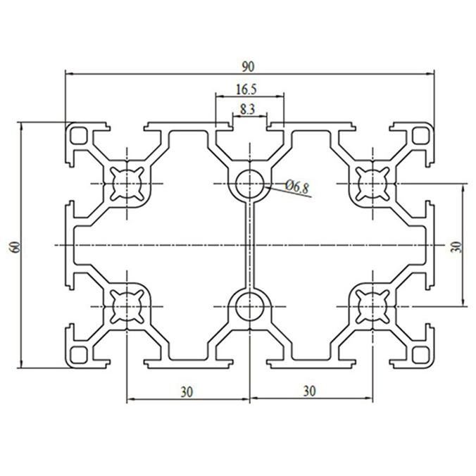 Profilé en aluminium extrudé à fente en T en argent 6090