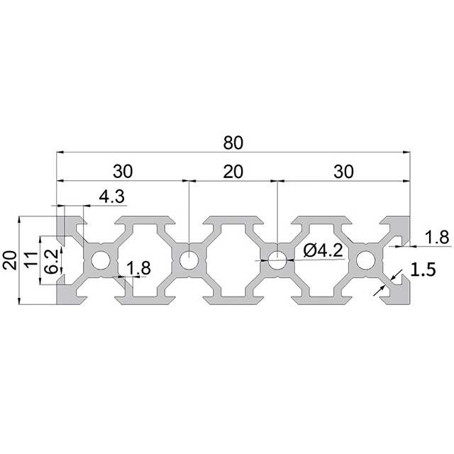 Profil d'extrusion d'aluminium à rail linéaire à fente 2080 V 