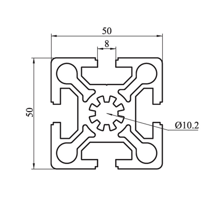 Profilés en aluminium anodisés à fente en T 5050 de 8 mm