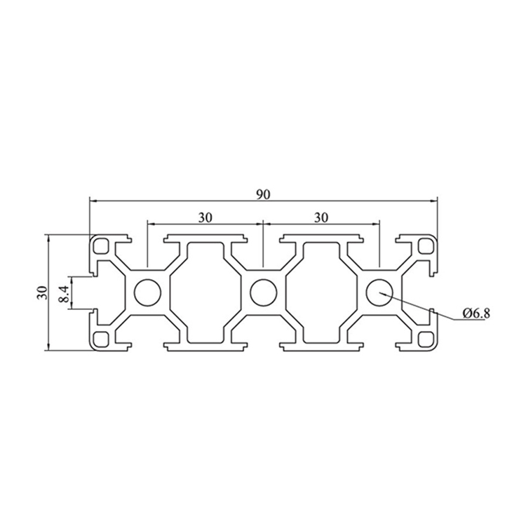 Profil d'extrusion d'aluminium à fente 3090 T 